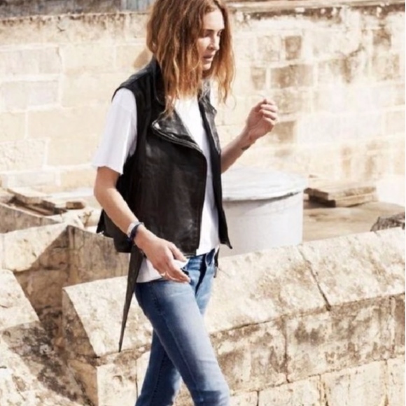NEW Madewell Black Leather Racer Vest with tags - Picture 2 of 7